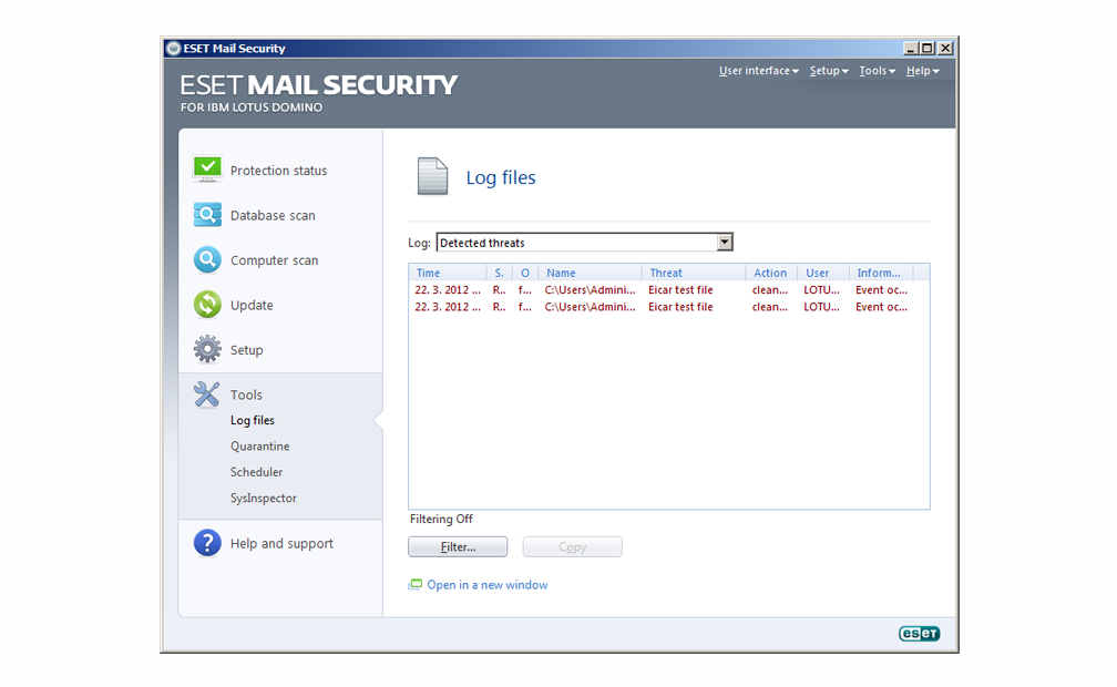 ESET Mail Security para IBM Lotus Domino - Herramientas - Archivos de registro