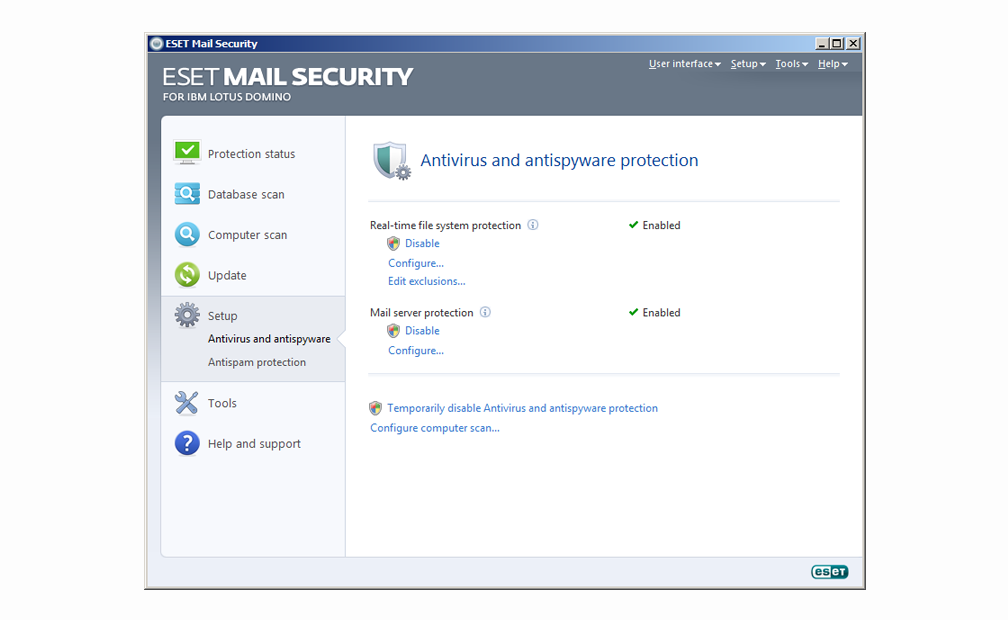 ESET Mail Security para IBM Lotus Domino - Configuración - Protección antivirus y antispyware