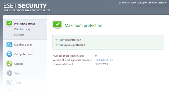 ESET Security para Microsoft SharePoint: Estado de protección