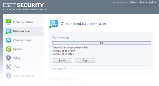 ESET Security para Microsoft SharePoint: Exploración de la base de datos