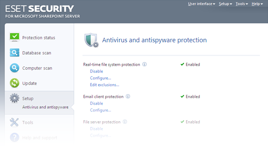 ESET Security para Microsoft SharePoint: Antivirus y antispyware