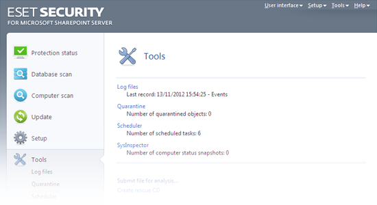 ESET Security para Microsoft SharePoint: Herramientas