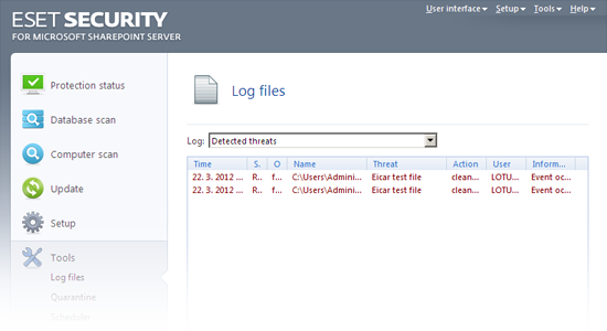 ESET Security para Microsoft SharePoint: Archivos de registro