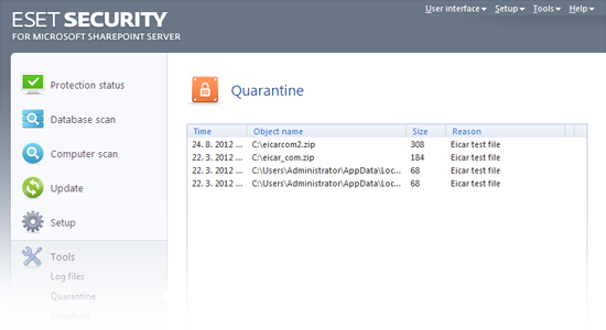 ESET Security para Microsoft SharePoint: Cuarentena